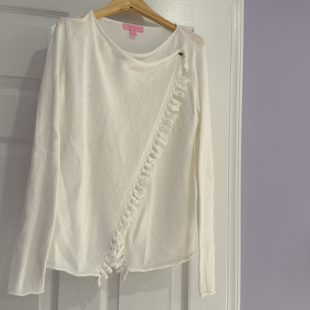 Lilly Pulitzer Girls White Fringe Sweater - size XL (12-14)